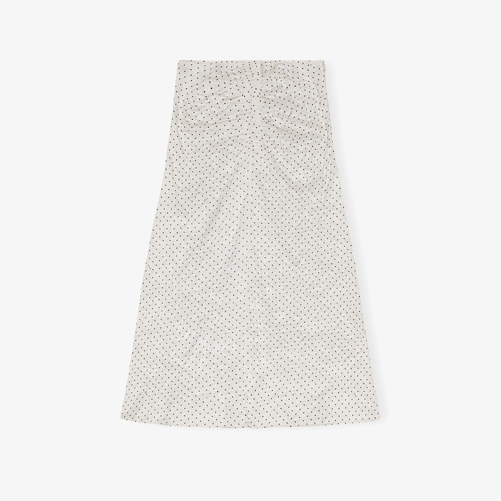Crinkled Satin Long Gathered Skirt