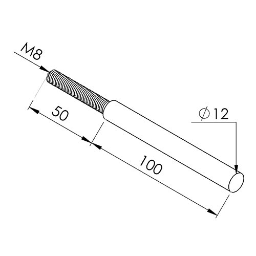 Stift mit Holzgewinde 150 mm, Außengew. M8, Innengew. M6, V2A