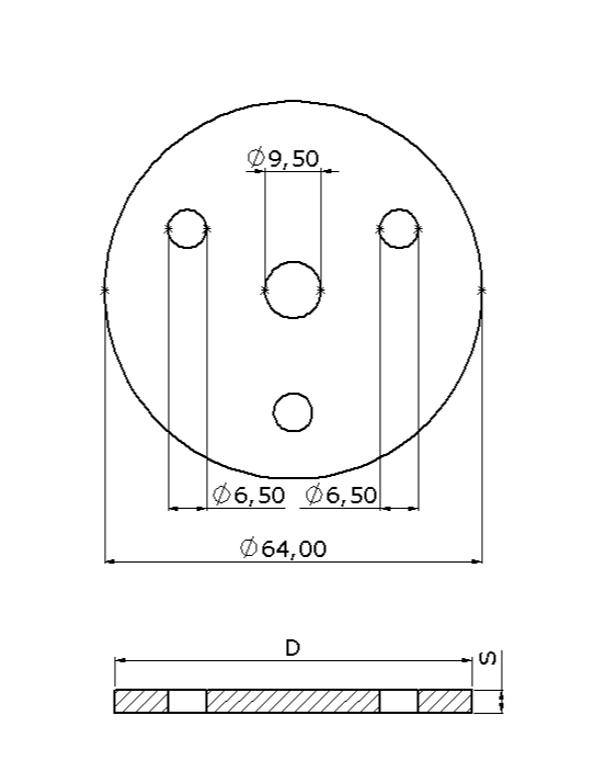 Ronde 64x4 mm mit 6,5 mm  Bohrungen angesenkt in V2A
