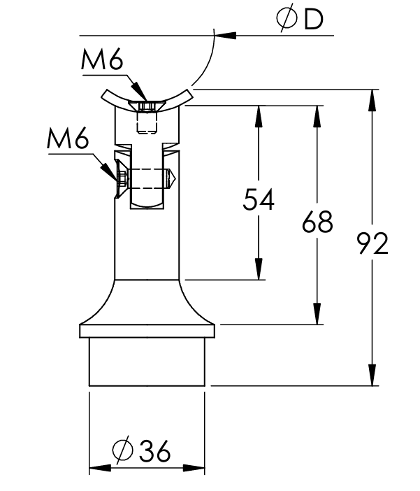 Handlaufträger verstellbar für Rohr 42,4 mm in V2A