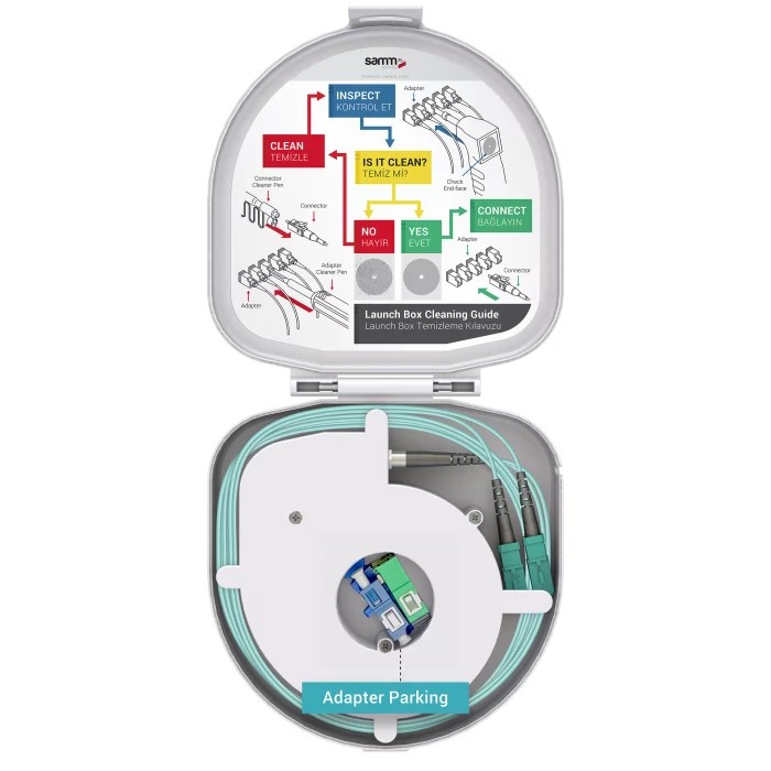 Through Type Fiber Optic OTDR Launch Box | Multi-Mode G651.OM3 | SC UPC/SC UPC | 150 meters