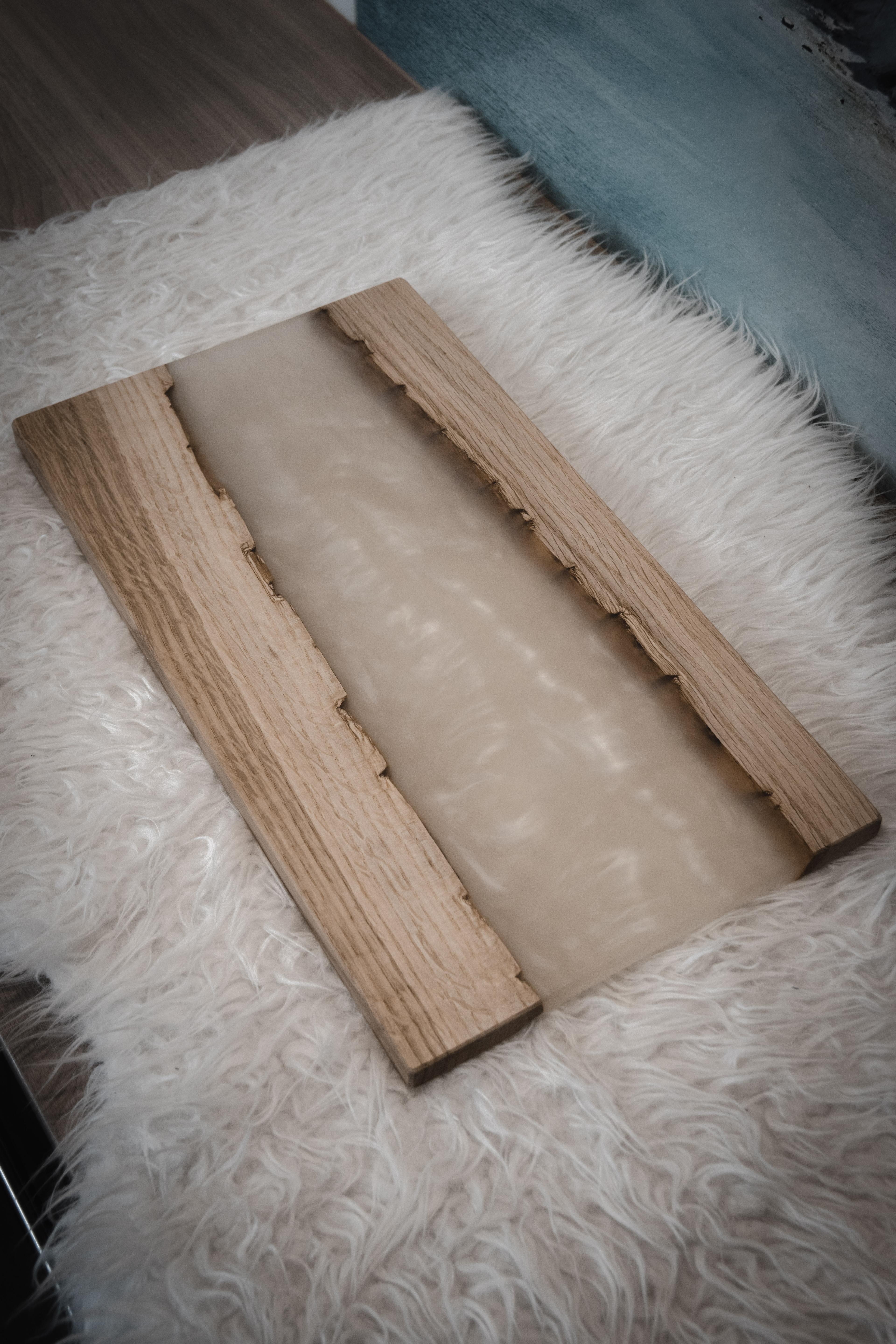 Servierbrett Epoxidharz Eiche weiß/beige