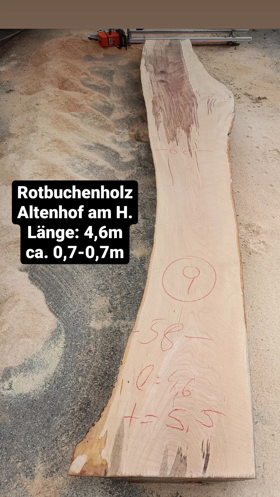 Tischplattenrohling Esstisch ca.1,05-0,7m L=4,6m Rotbuchenholz aus Altenhof am Hausruck