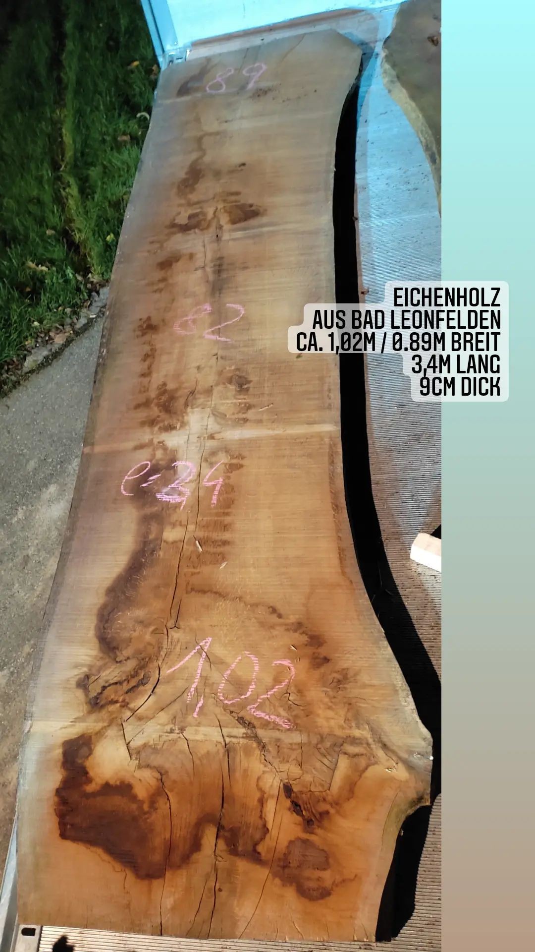 Tischplattenrohling Esstisch ca.1,05/0,9m L=3,4m d=9cm Eichenholz aus Bad Leonfelden