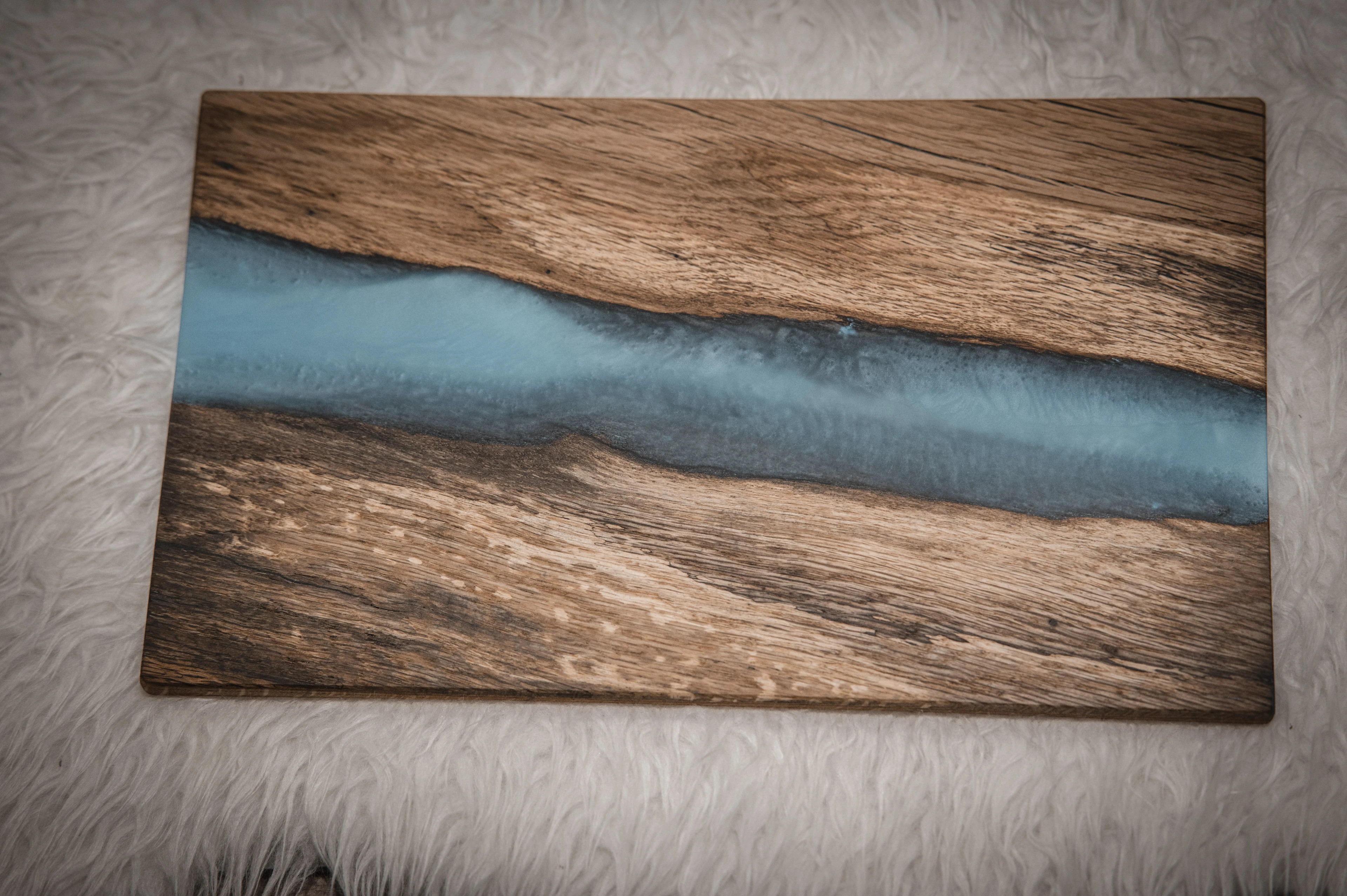 Servierbrett Epoxidharz Eiche Blau