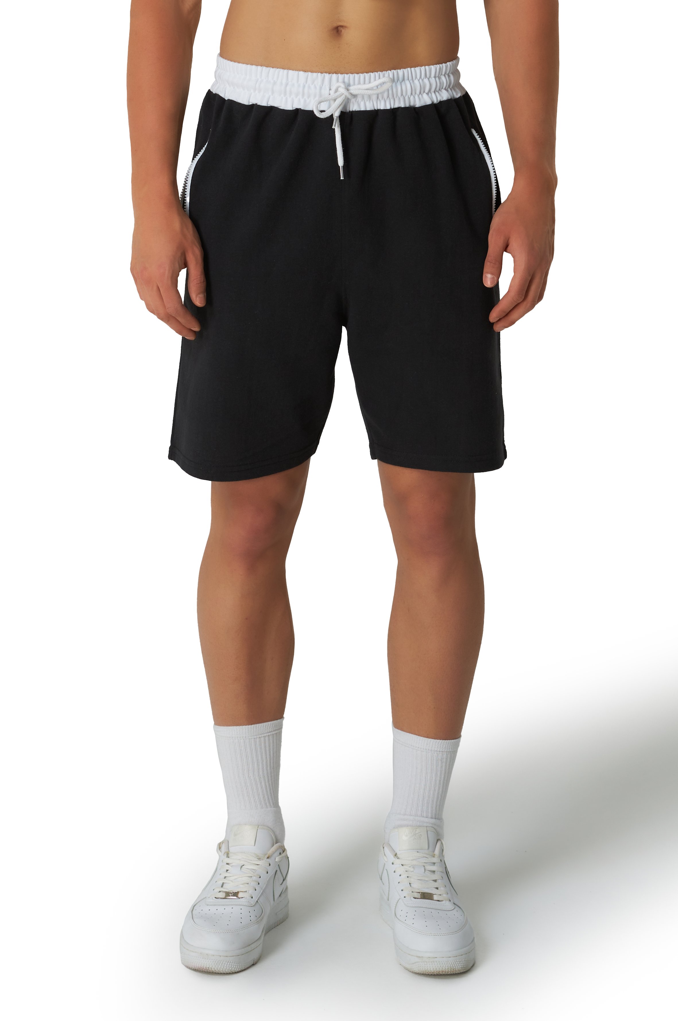 Sweatshorts Herren mit Reißverschluss  - Schwarz-Weiß