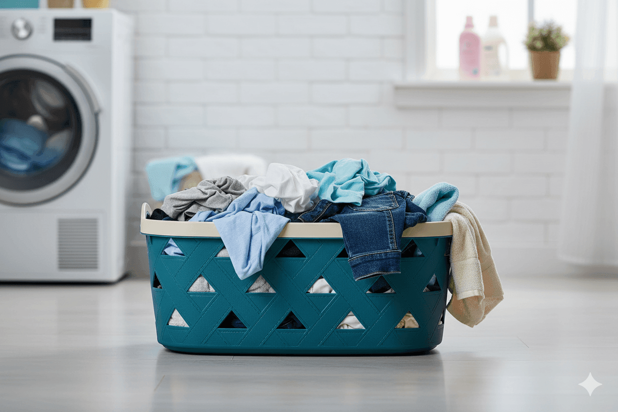 Korb mit Ledermuster LEDER, 23 L - Blau