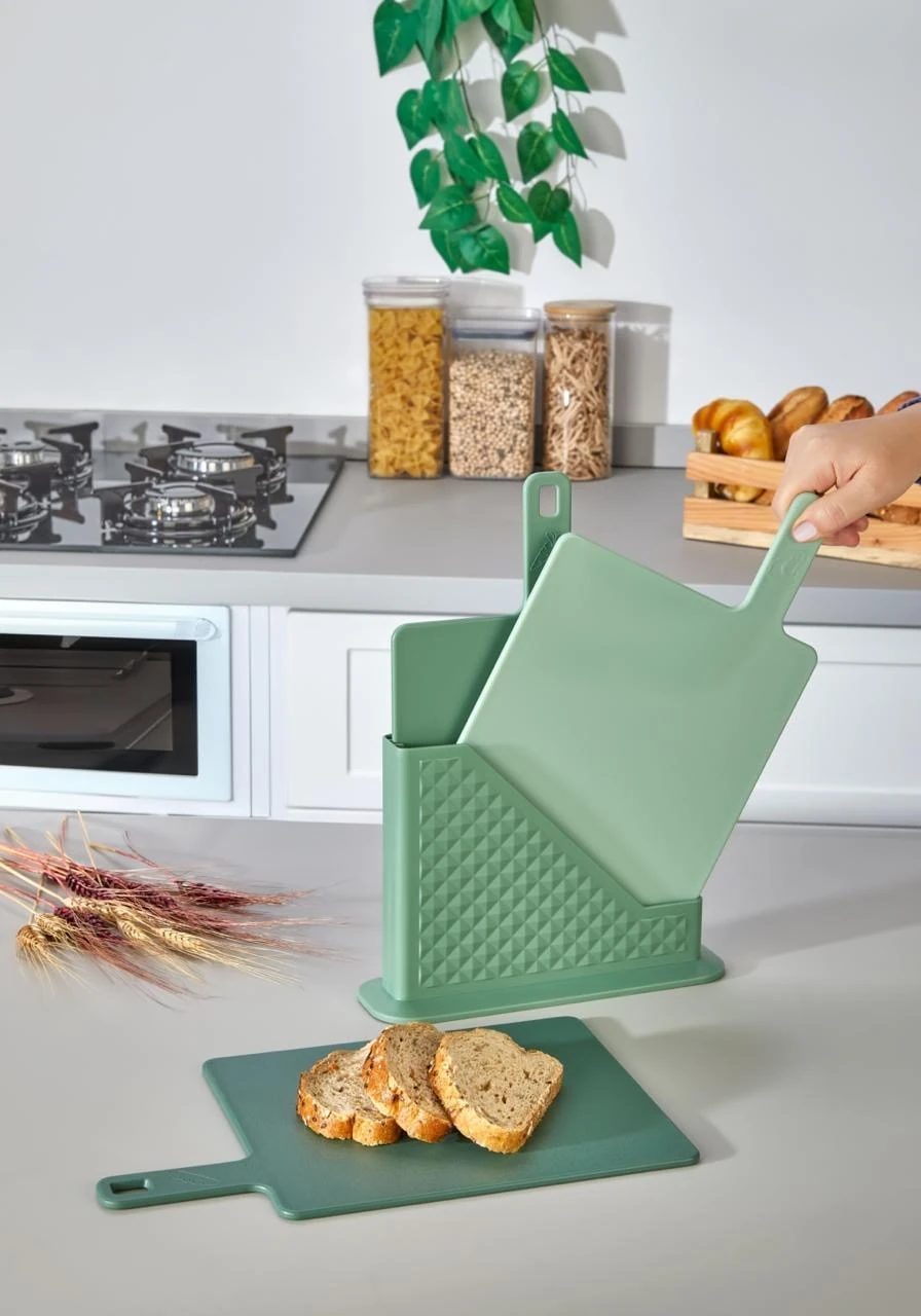 CAZORIA Set mit 3 Schneidebrettern mit Ständer (4 Stück) - Grün
