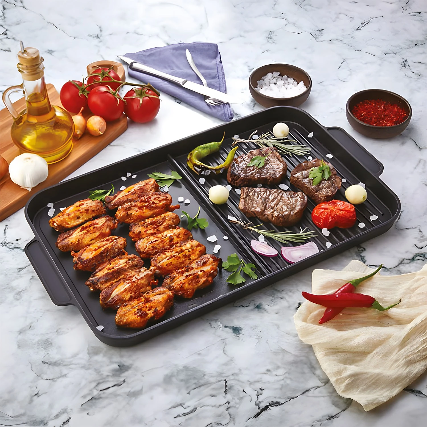 CAZORIA Doppel-Grillschale - Schwarz