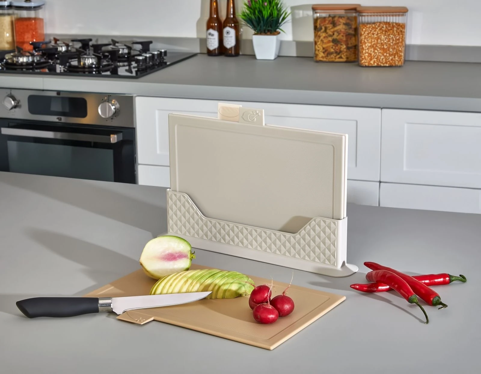 CAZORIA Set mit 3 dünnen Aktenvernichtern mit Ständer (4 Stück) - Beige