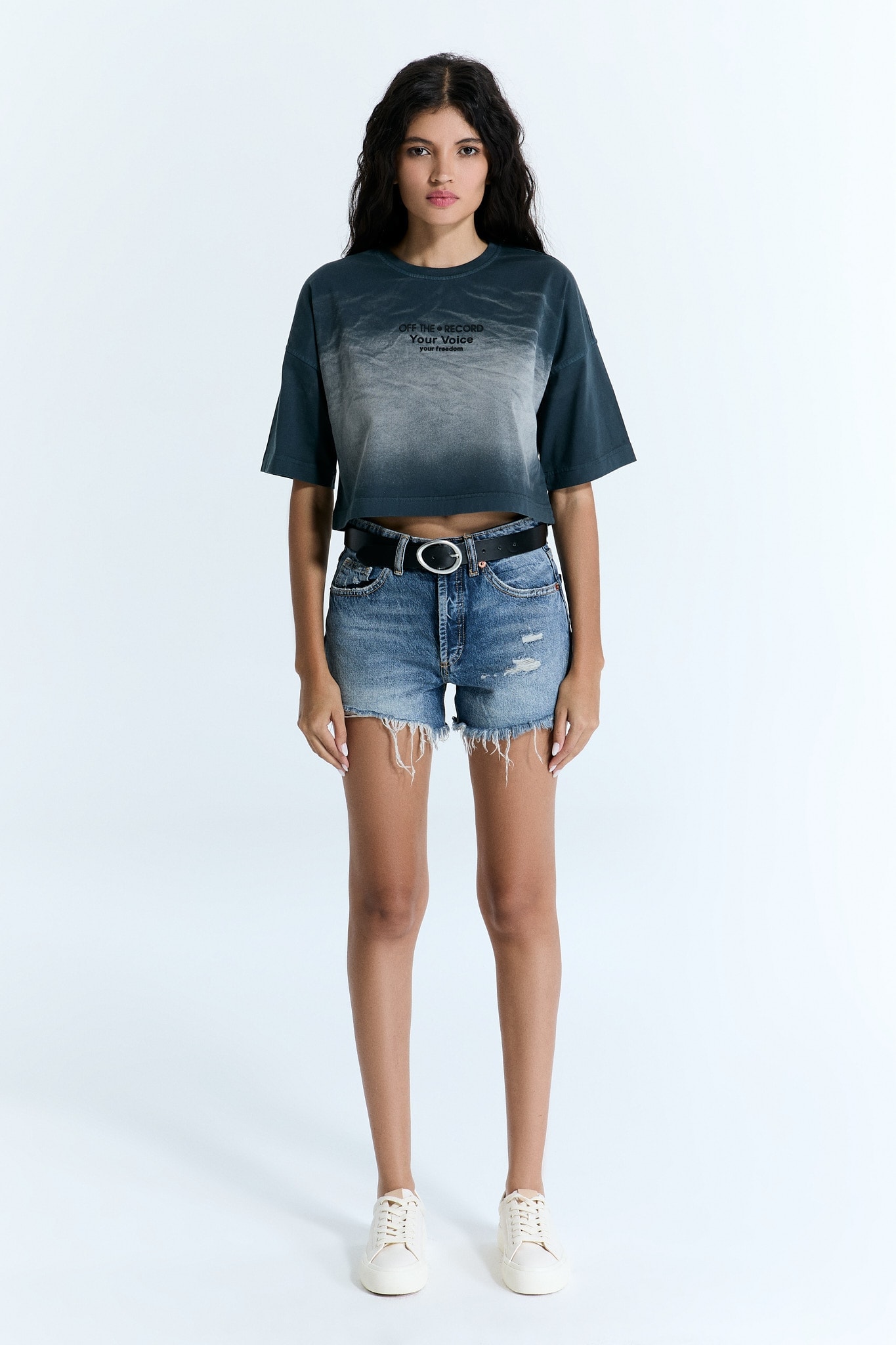 Anthrazit Welle gemustert Frauen Crop