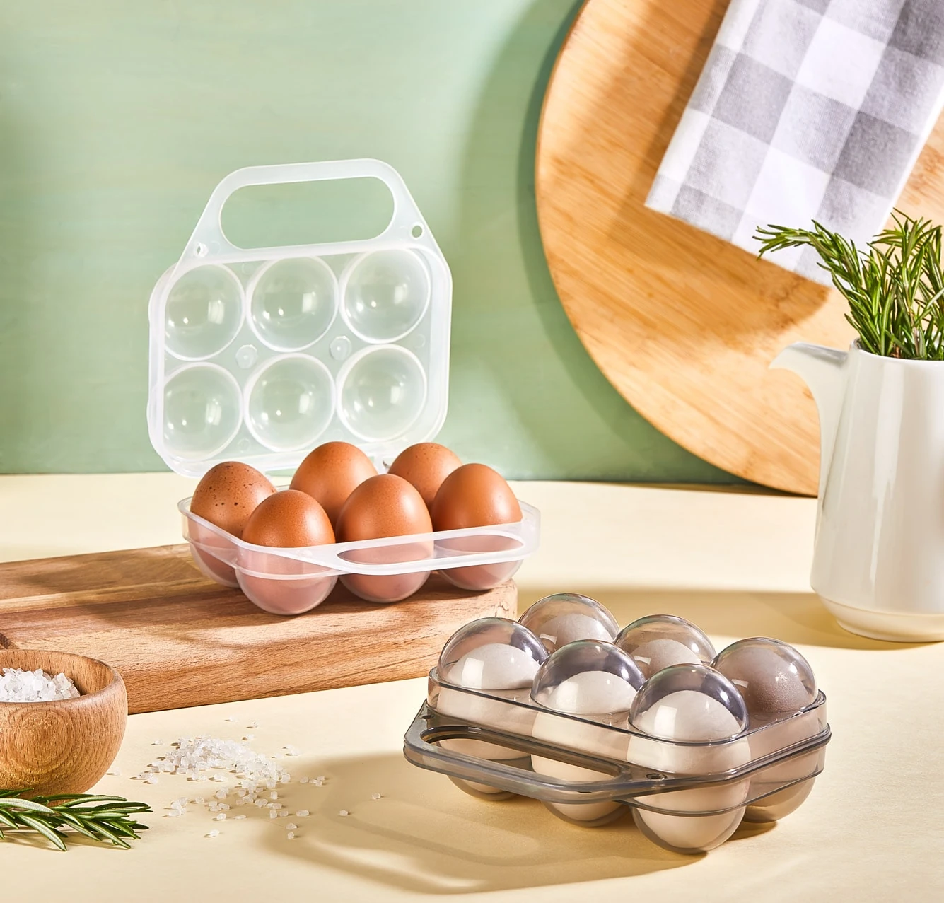 Eieraufbewahrungs- und Transportbox, 6 Fächer - transparent grau