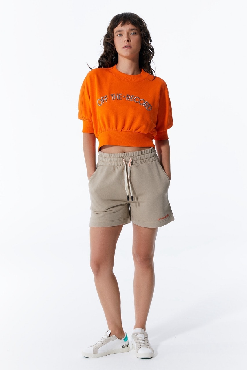 Orangefarbenes Damen-Crop-Sweatshirt
