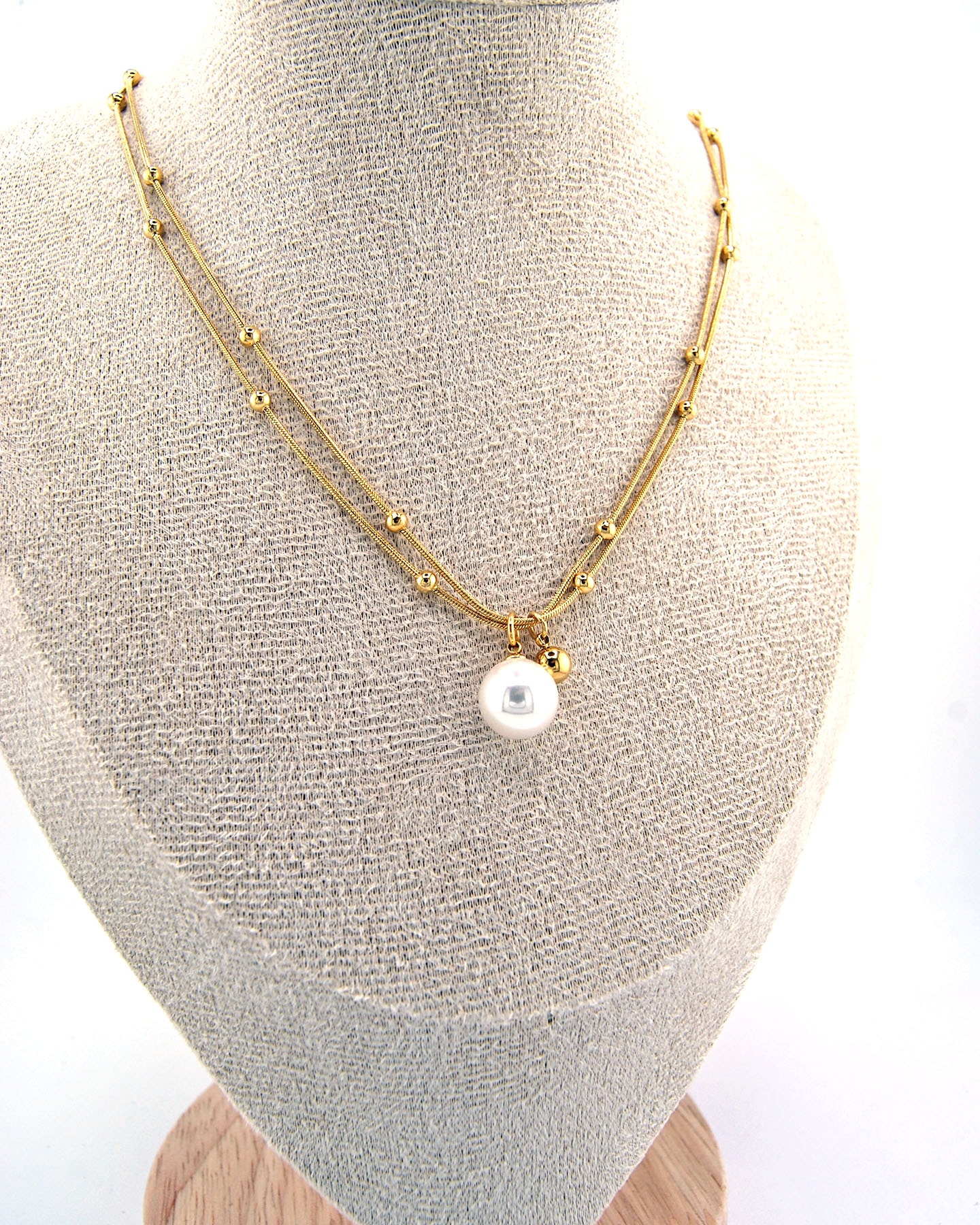 Lange Halskette Mit Einzelner Perle Mit Kette Gold