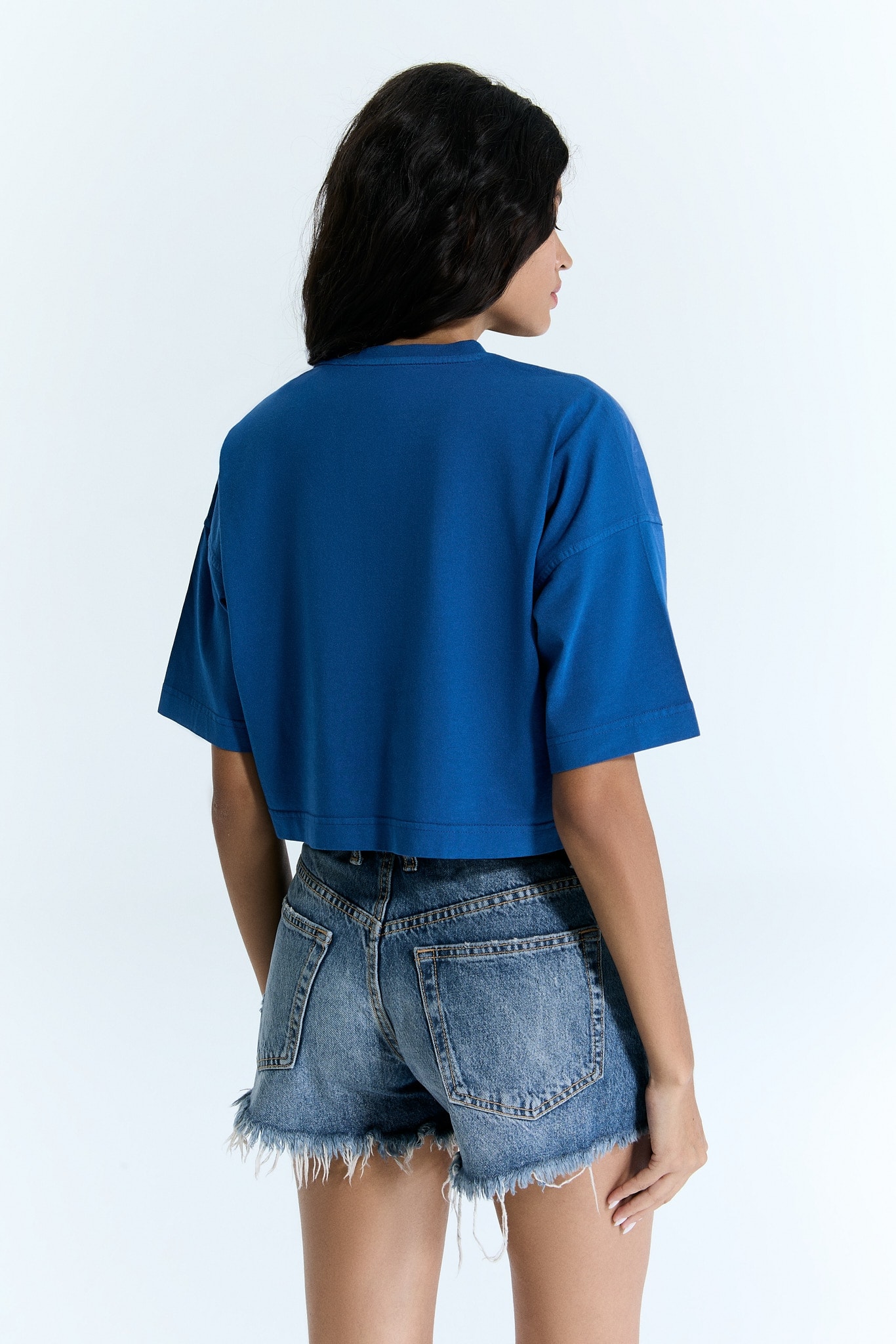 Dunkelblaue Welle gemustert Frauen Crop