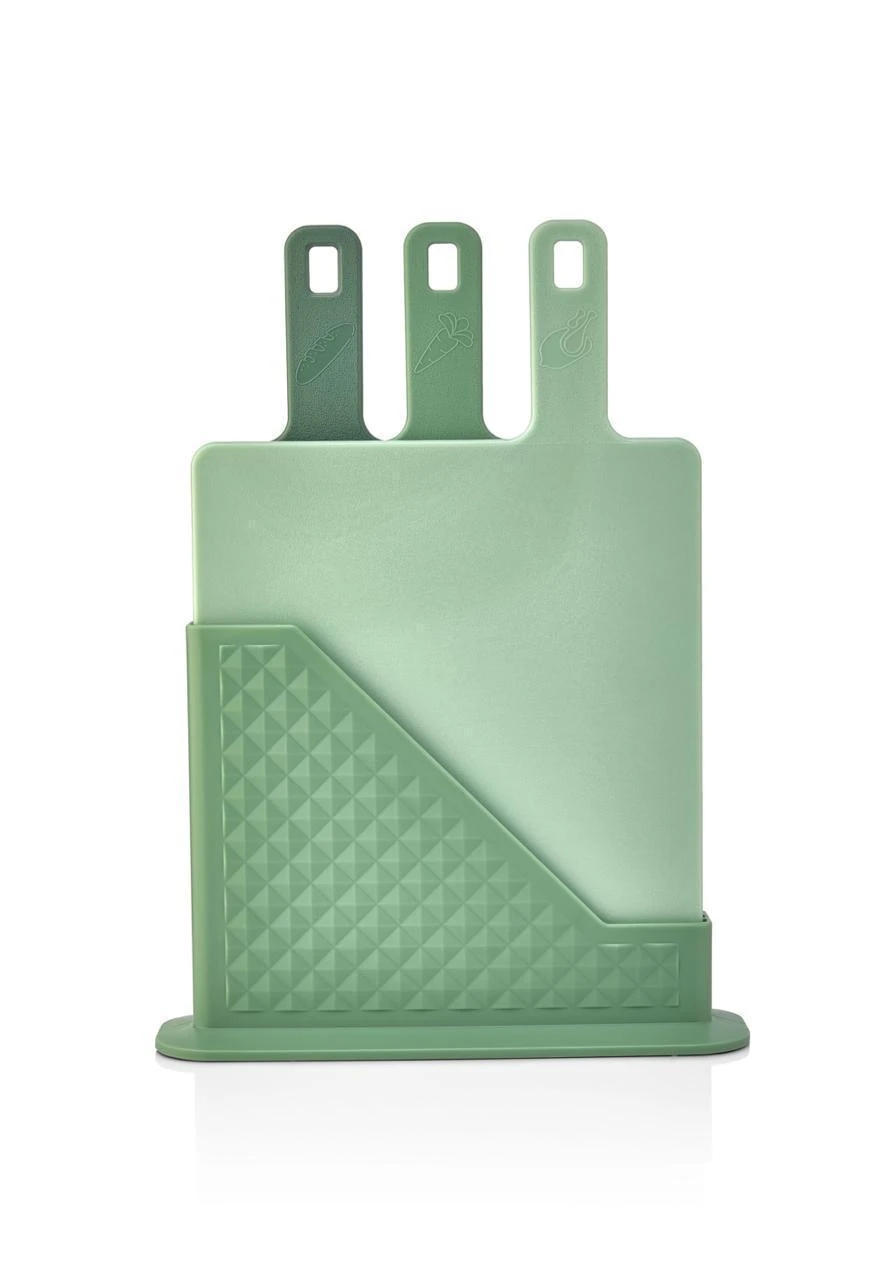 CAZORIA Set mit 3 Schneidebrettern mit Ständer (4 Stück) - Grün