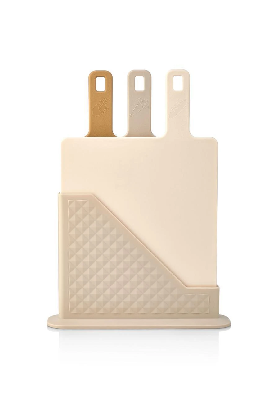 CAZORIA Set mit 3 Schneidebrettern mit Ständer (4 Stück) - Beige-C-1006-B
