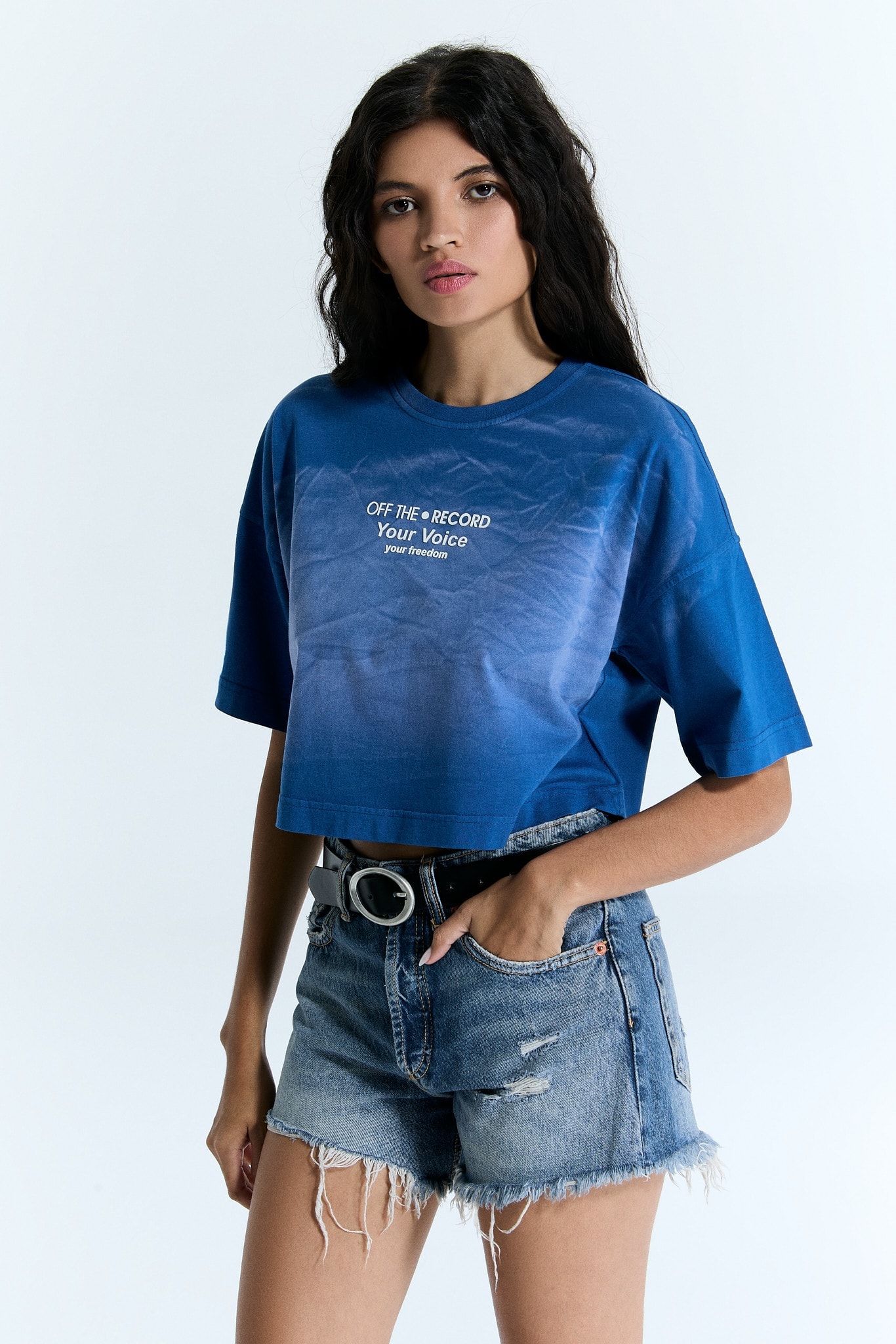 Dunkelblaue Welle gemustert Frauen Crop