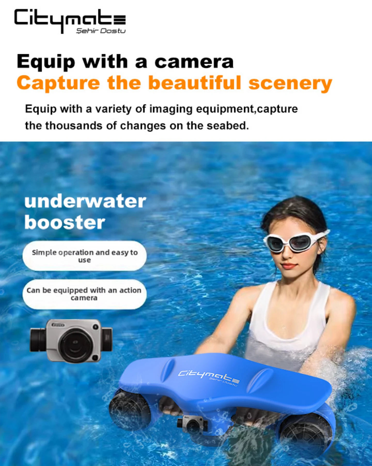 Unterwasserscooter Tauchscooter mit Action Kamera Halterung, mit Doppelmotor für Tauchen Schwimmen Schnorcheln Abenteuer