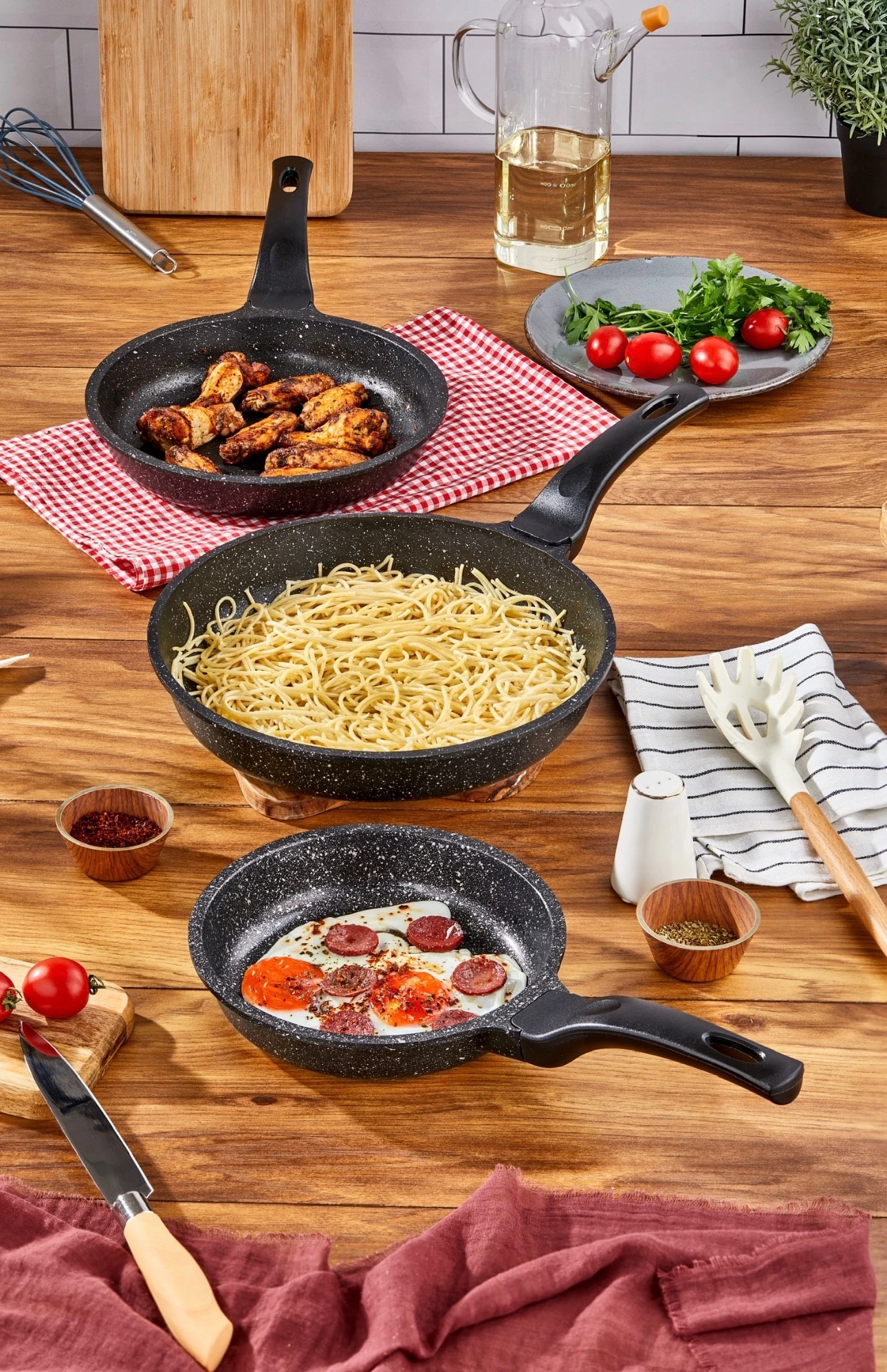 CAZORIA Set mit 3 Pfannen (20-24-28 cm) - Schwarz