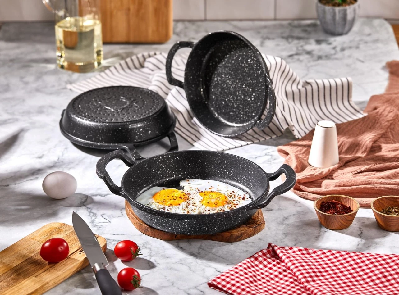 CAZORIA Set mit 3 Pfannen mit Griffen (18-20-22 cm) - Schwarz