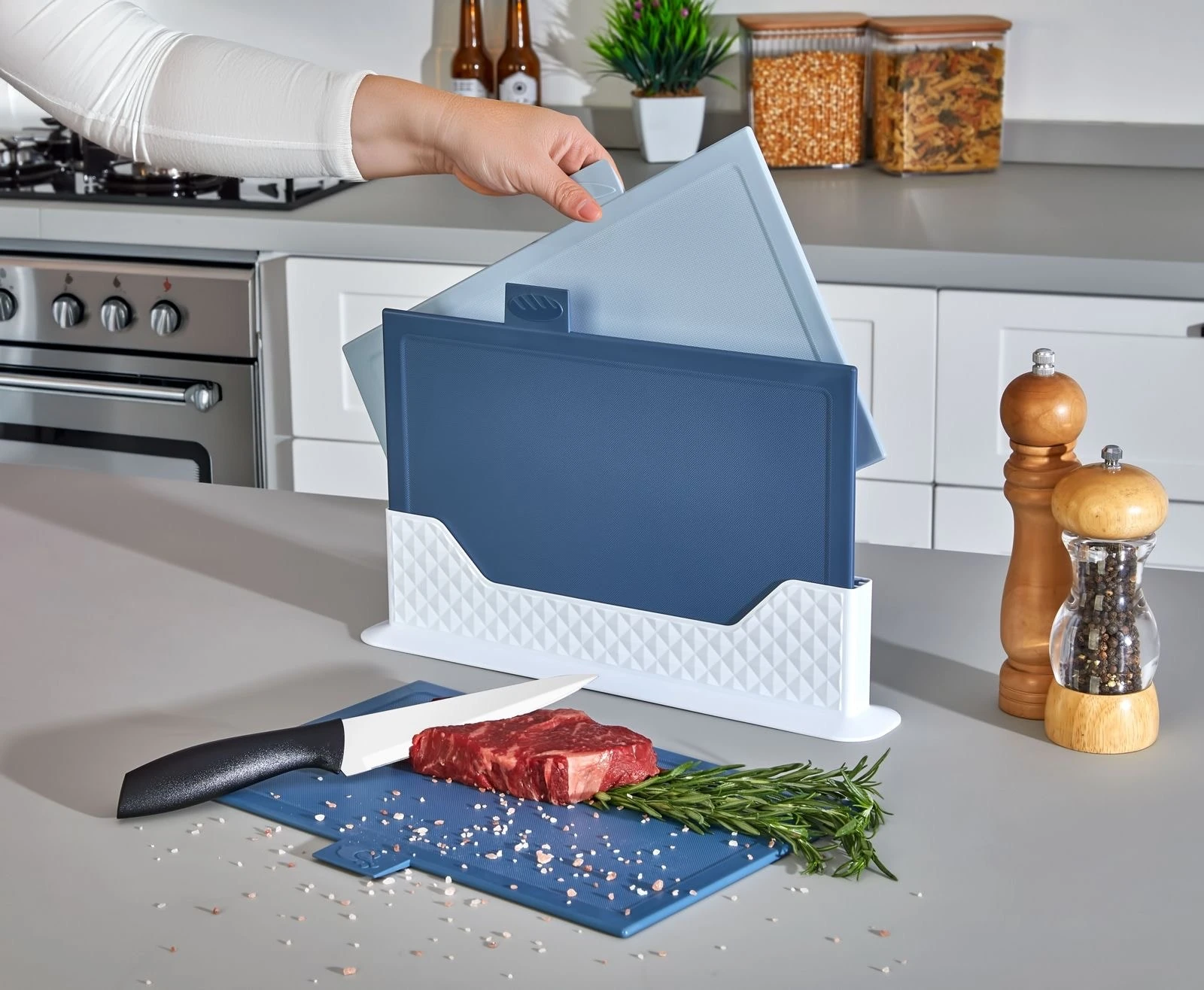 CAZORIA Set mit 3 dünnen Aktenvernichtern mit Ständer (4 Stück) - Blau