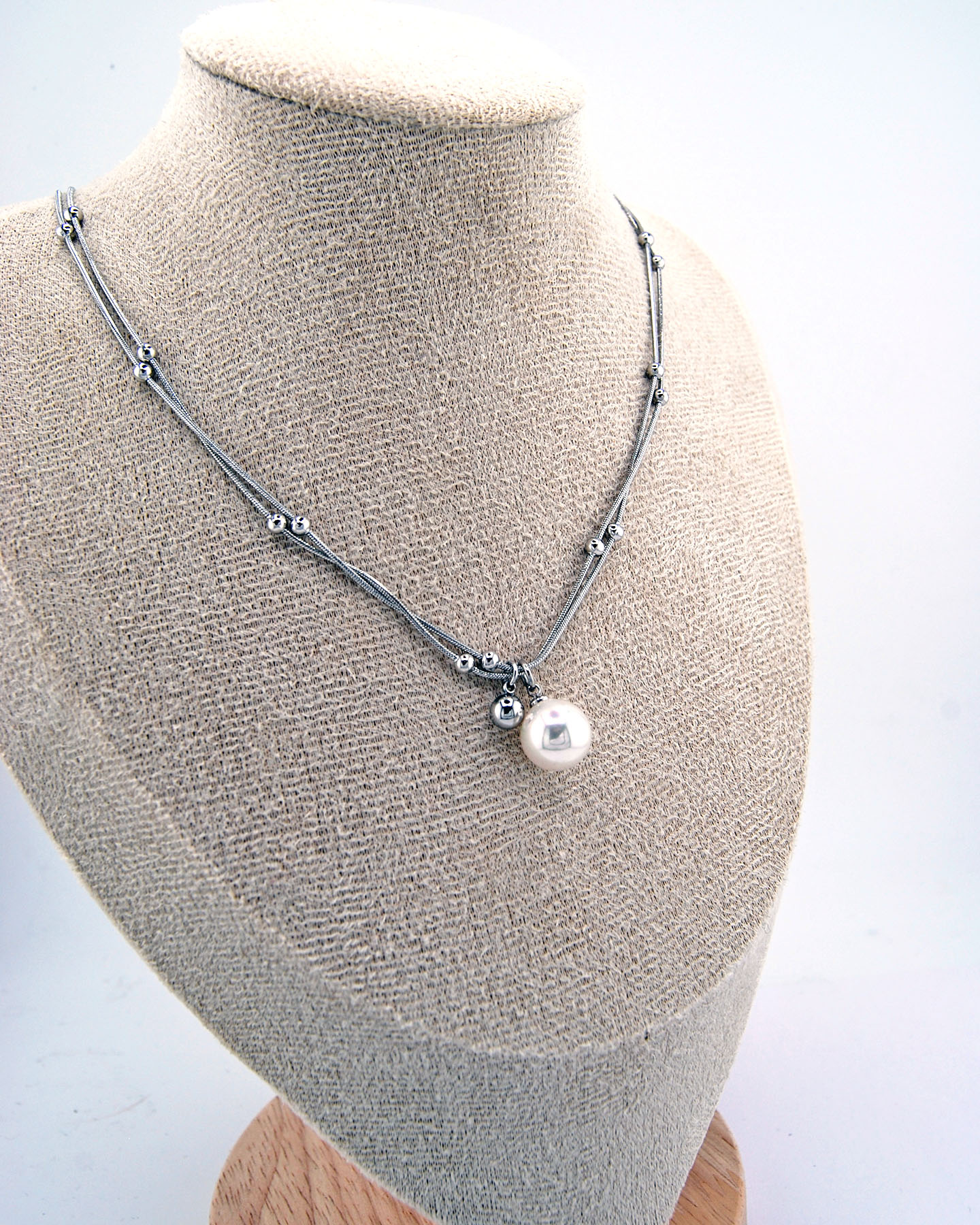 Lange Halskette Mit Einzelner Perle Mit Kette Silber