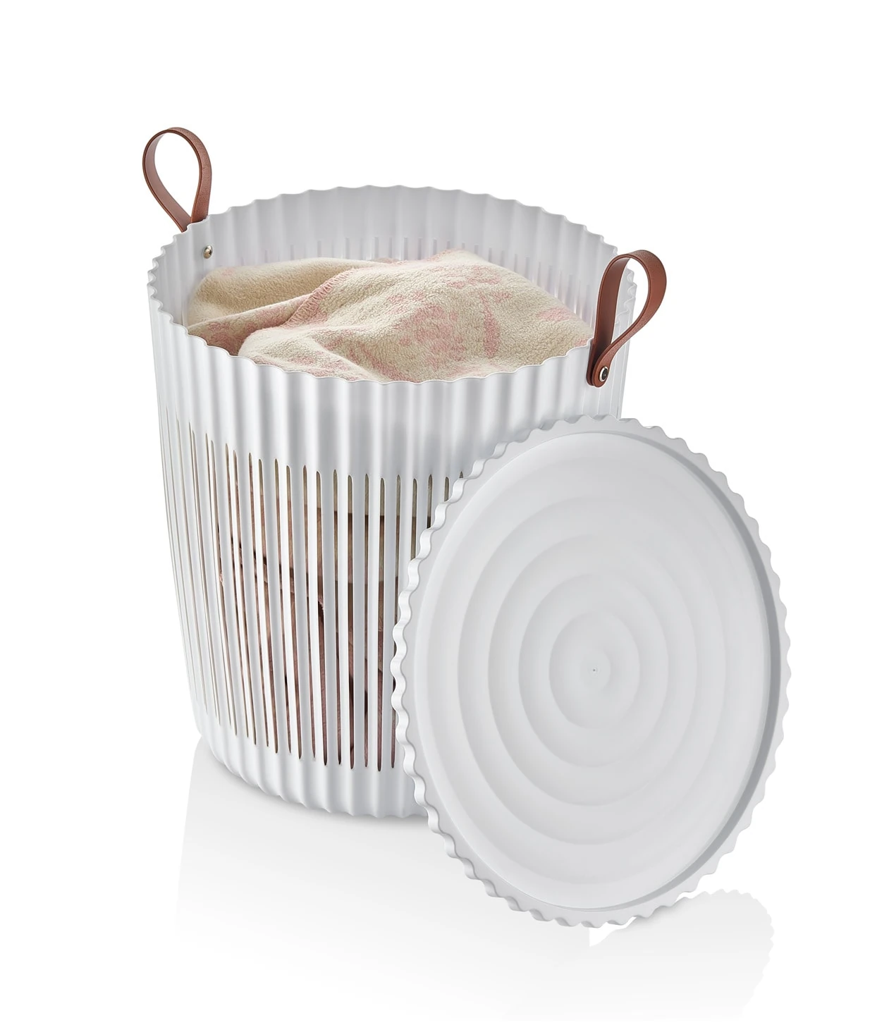 FLEXION Runder Korb mit Deckel - Weiß