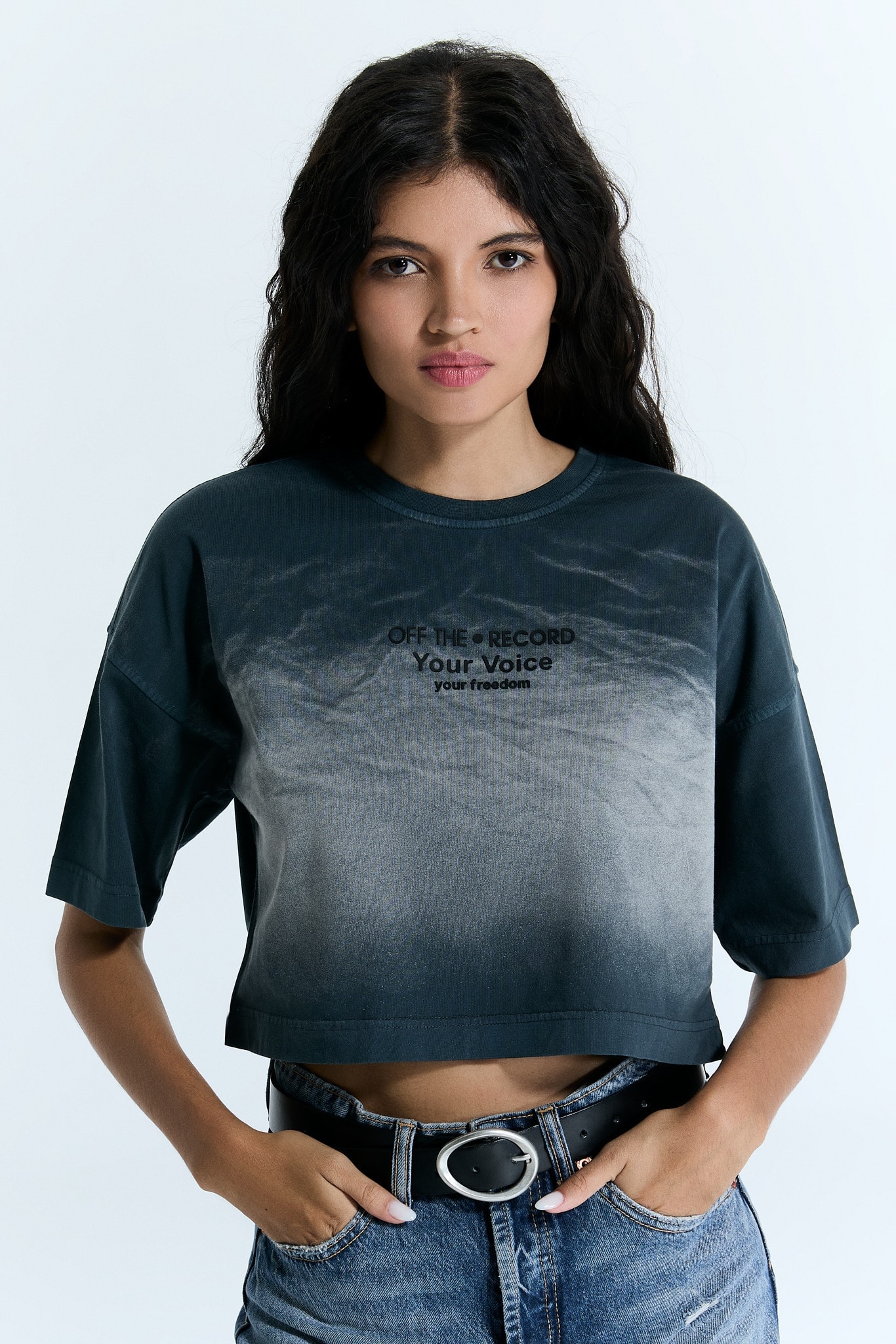 Anthrazit Welle gemustert Frauen Crop