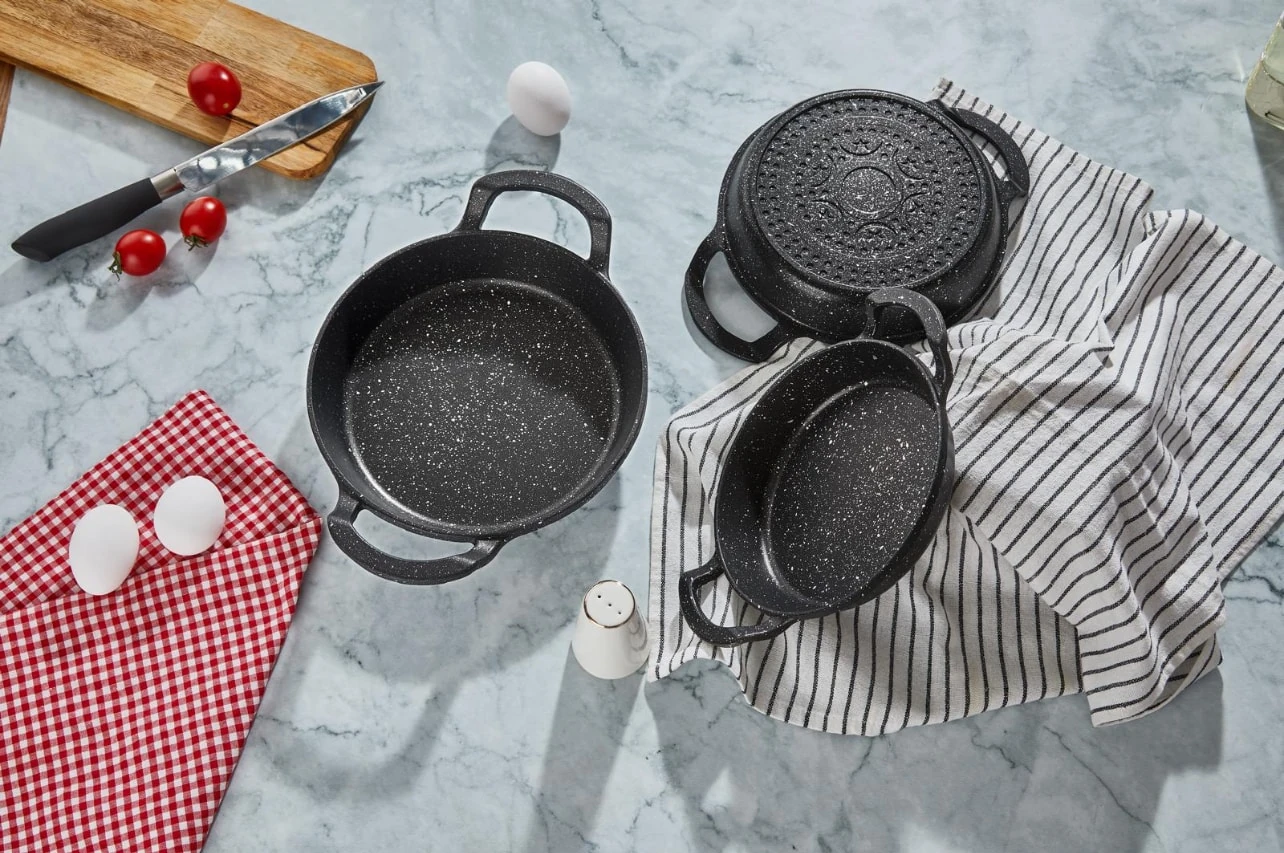 CAZORIA Set mit 3 Pfannen mit Griffen (18-20-22 cm) - Schwarz