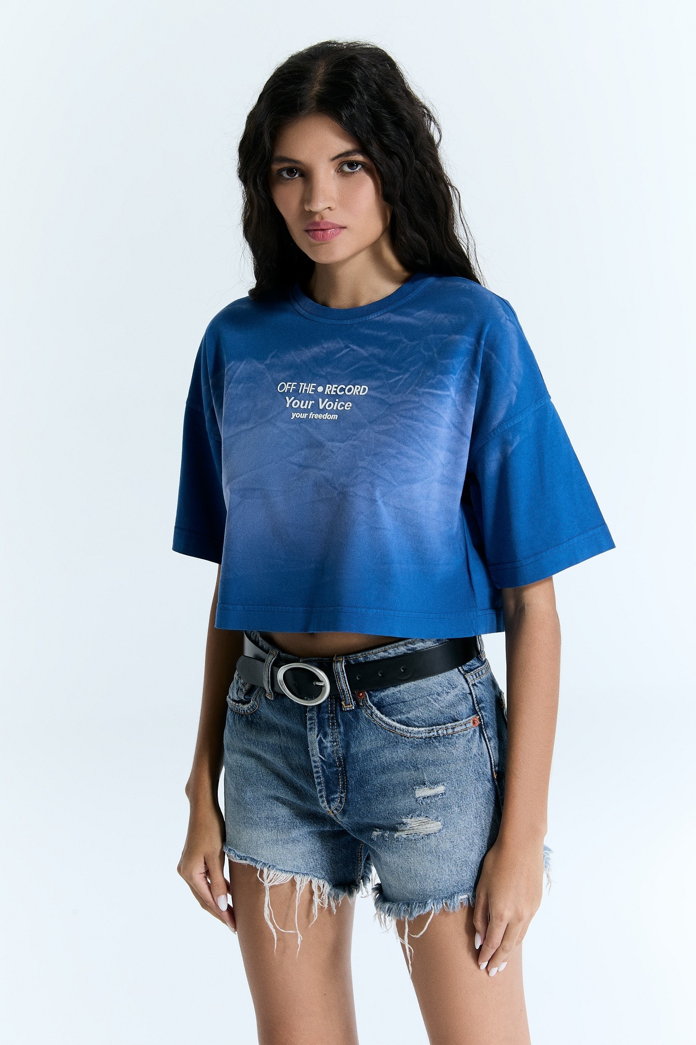Dunkelblaue Welle gemustert Frauen Crop