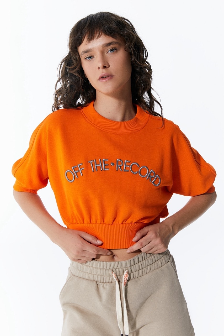 Orangefarbenes Damen-Crop-Sweatshirt