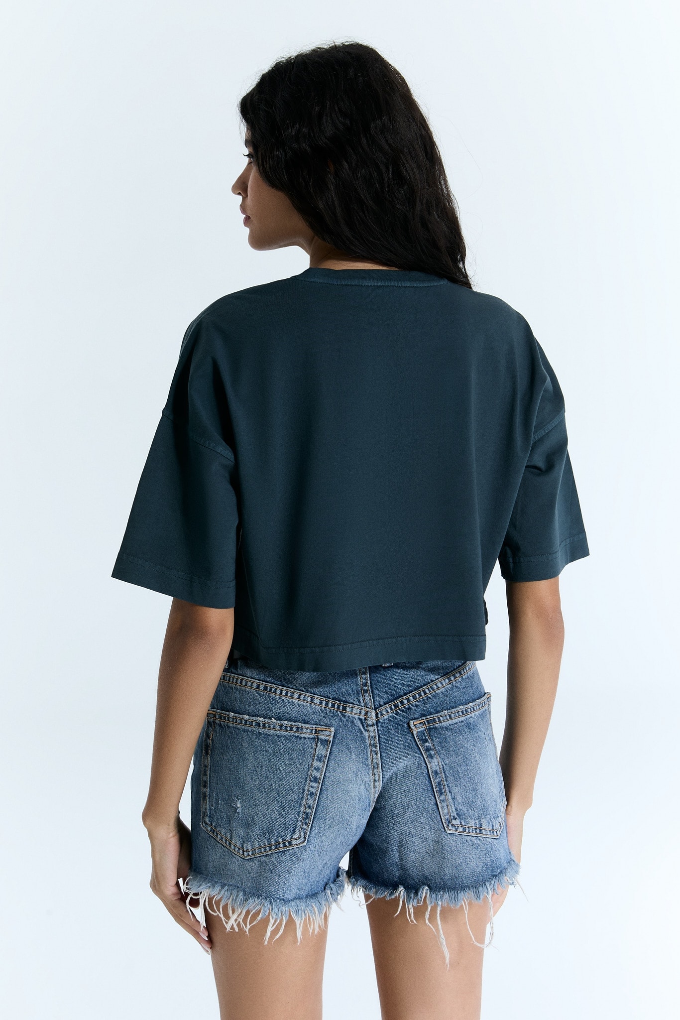 Anthrazit Welle gemustert Frauen Crop