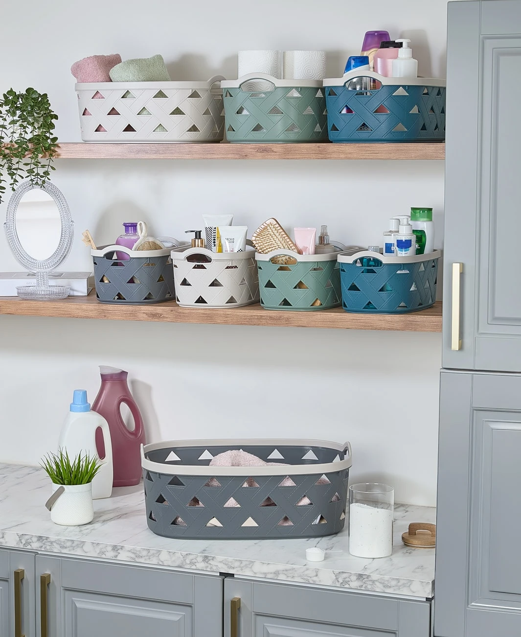 Korb mit Ledermuster LEDER, 16,7 L - Anthrazit