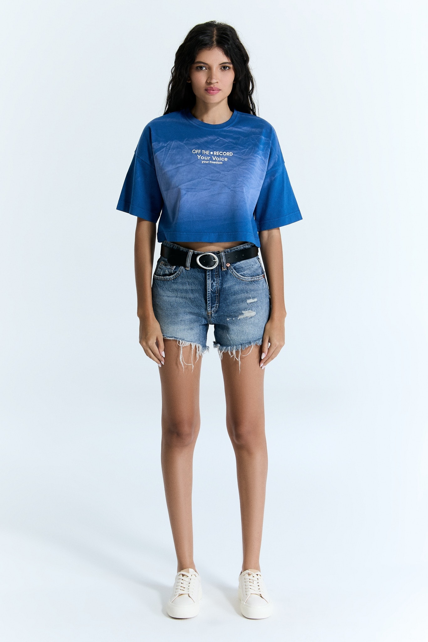 Dunkelblaue Welle gemustert Frauen Crop