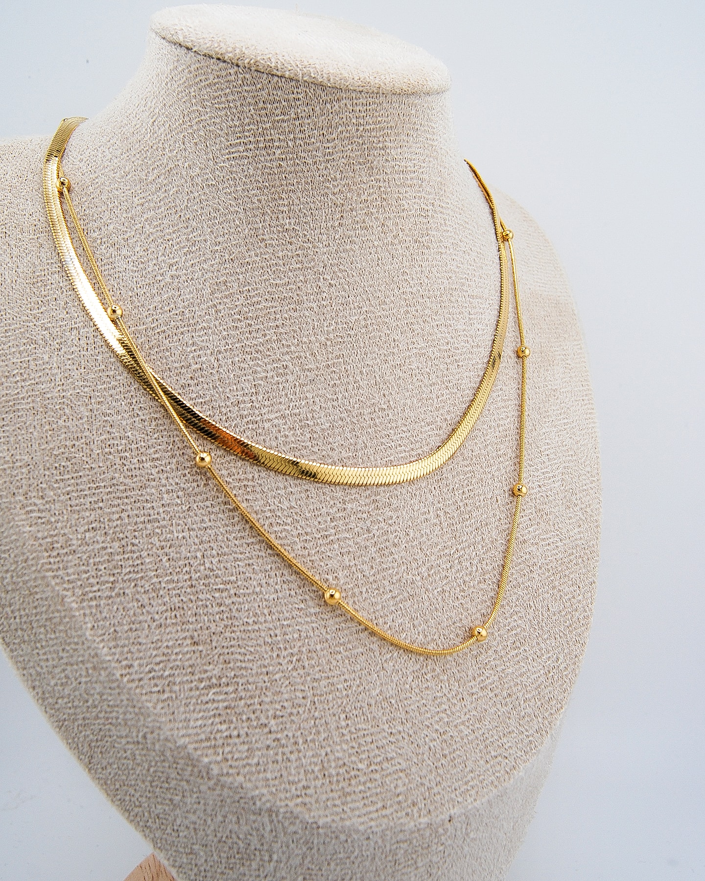 Italienische Doppelkette mit Perlen Gold
