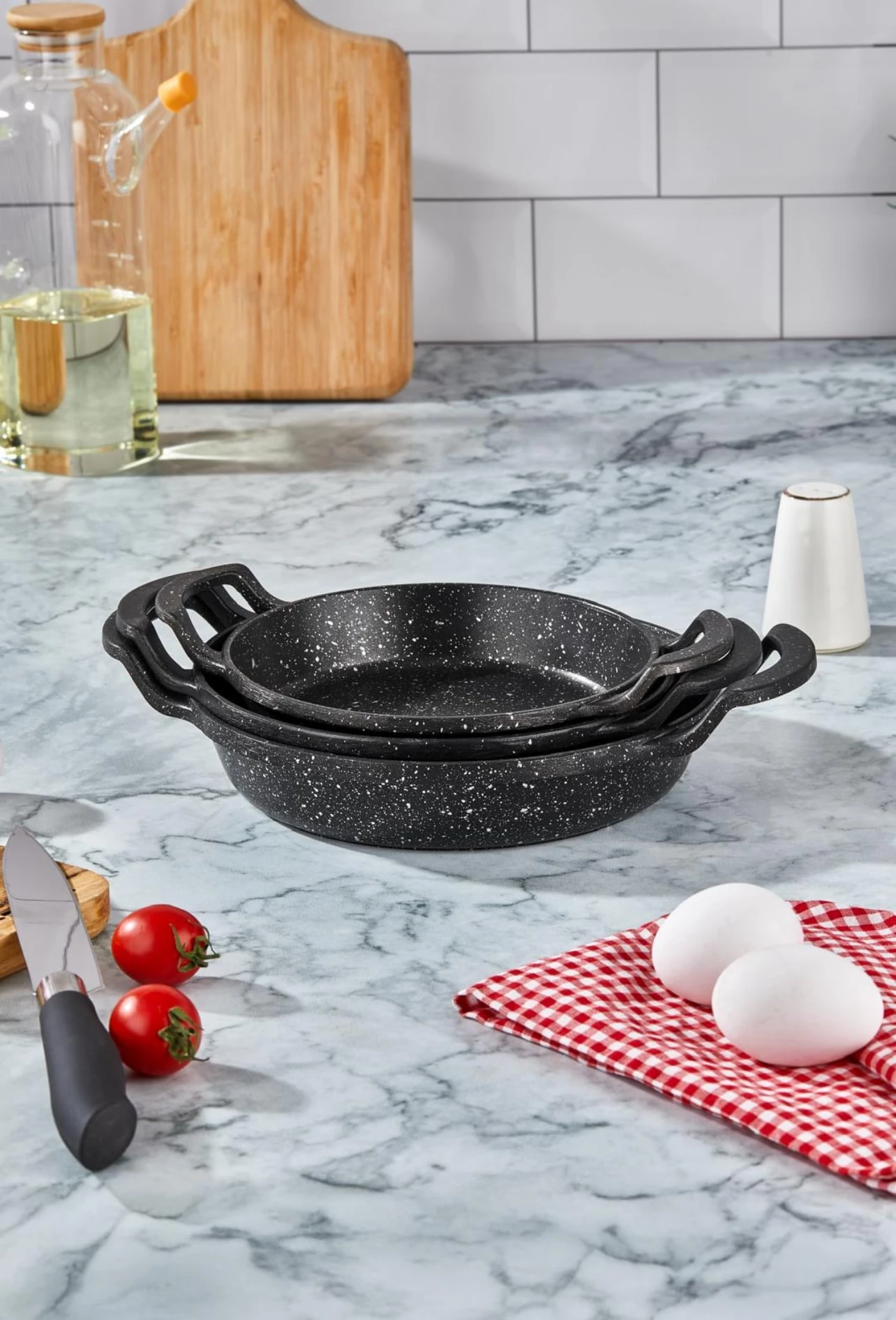 CAZORIA Set mit 3 Pfannen mit Griffen (18-20-22 cm) - Schwarz