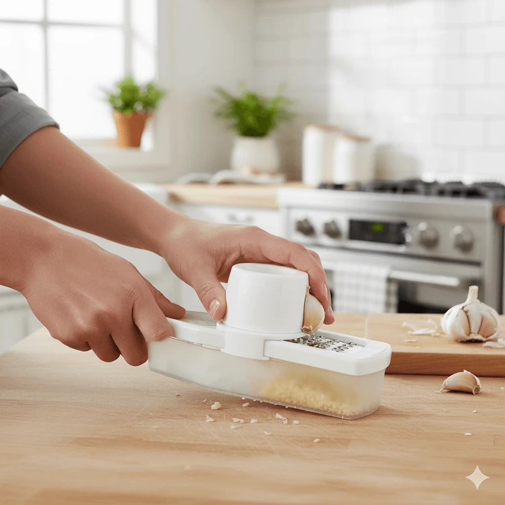 Knoblauchreibe mit Box - Weiß