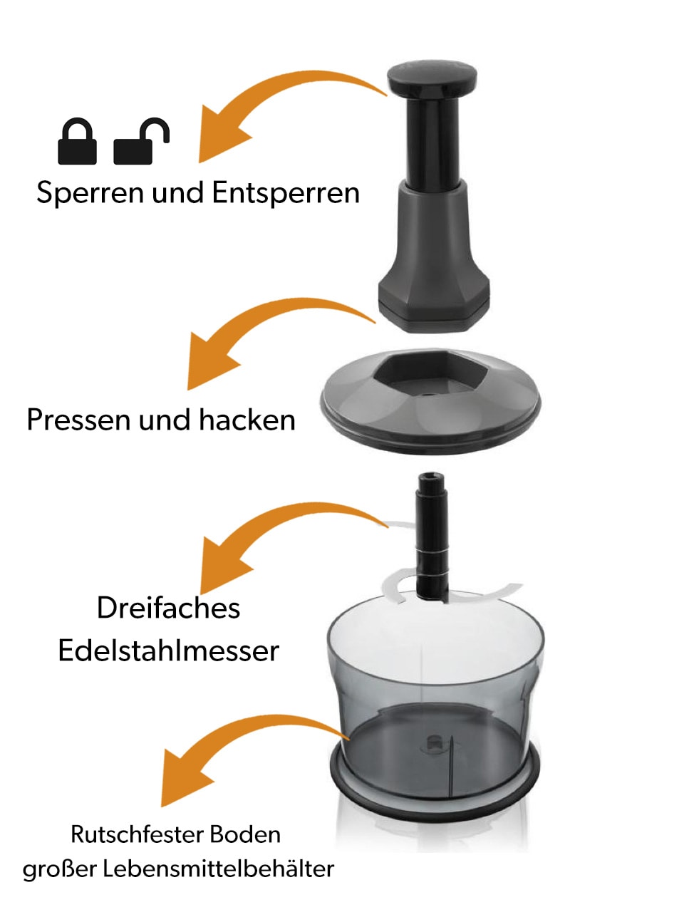 Manueller Gemüse-Zwiebelhacker Multischneider mit Druckknopf