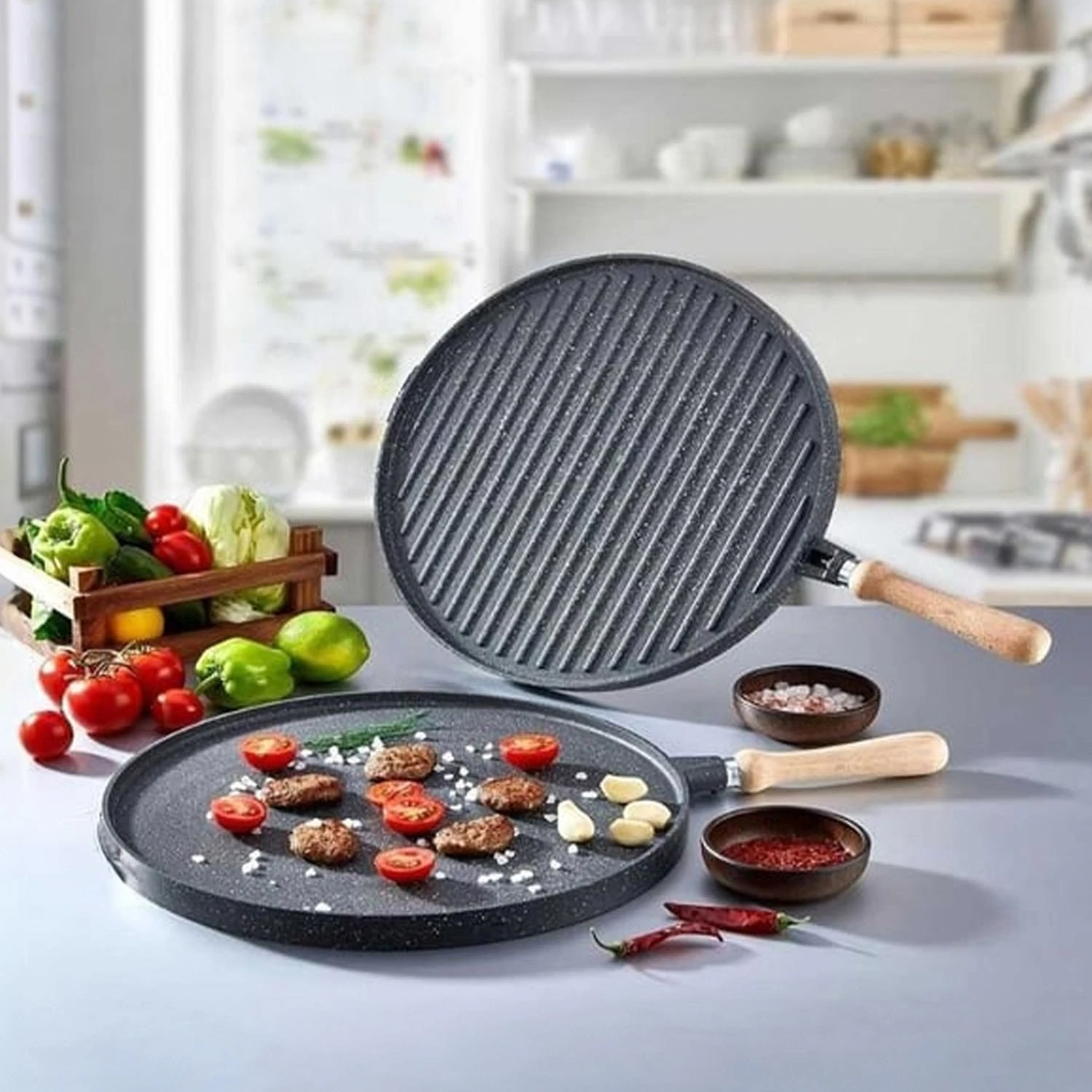 CAZORIA Bratpfanne mit 2 Seiten (Pfannkuchen & Grill) - Schwarz