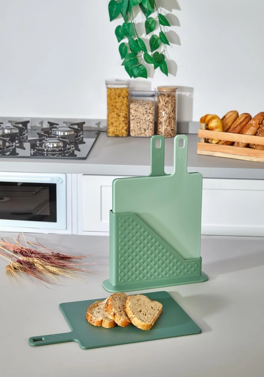 CAZORIA Set mit 3 Schneidebrettern mit Ständer (4 Stück) - Grün