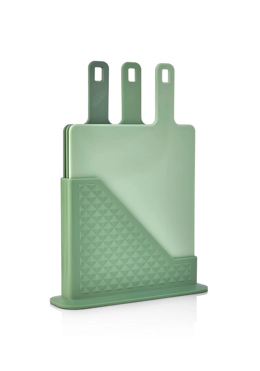 CAZORIA Set mit 3 Schneidebrettern mit Ständer (4 Stück) - Grün