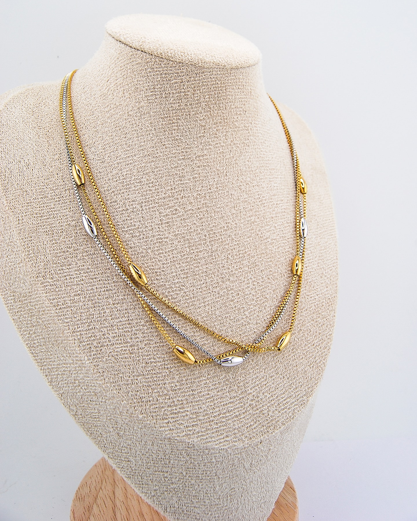 Mehrschichtige Gold-Silber-Zylinder-Halskette