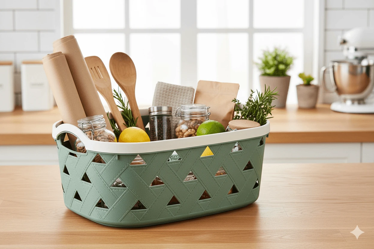 Korb mit Ledermuster LEDER, 16,7 L - Grün