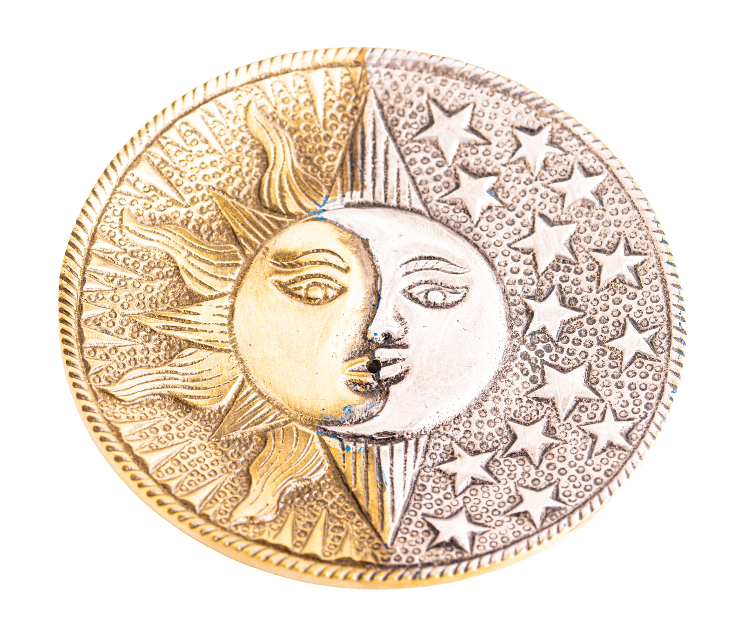 Sonne Mond Räucherhalter - Weißmetall zweifarbig