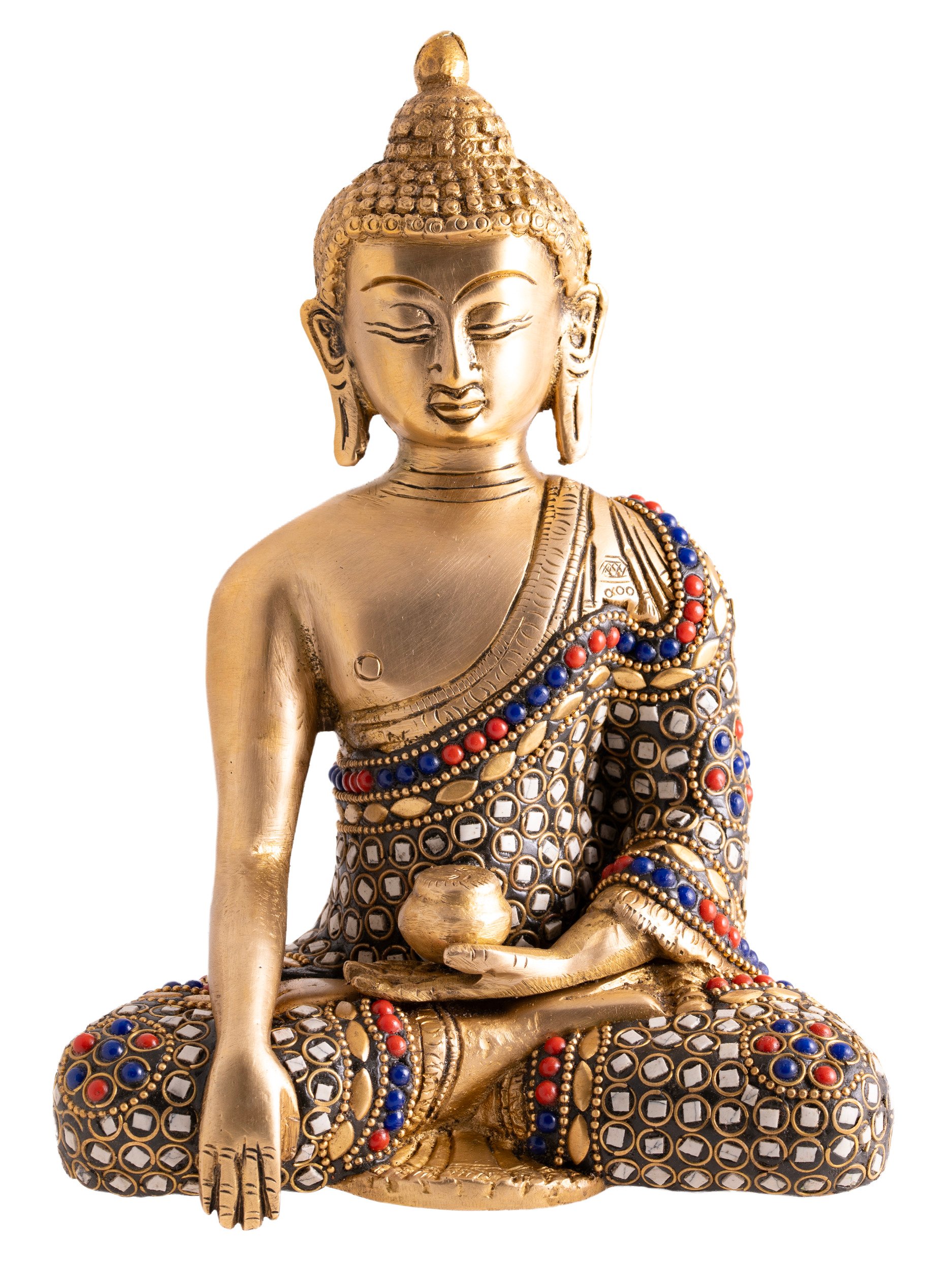 Buddha Shakyamuni Messing mit Steinkunst