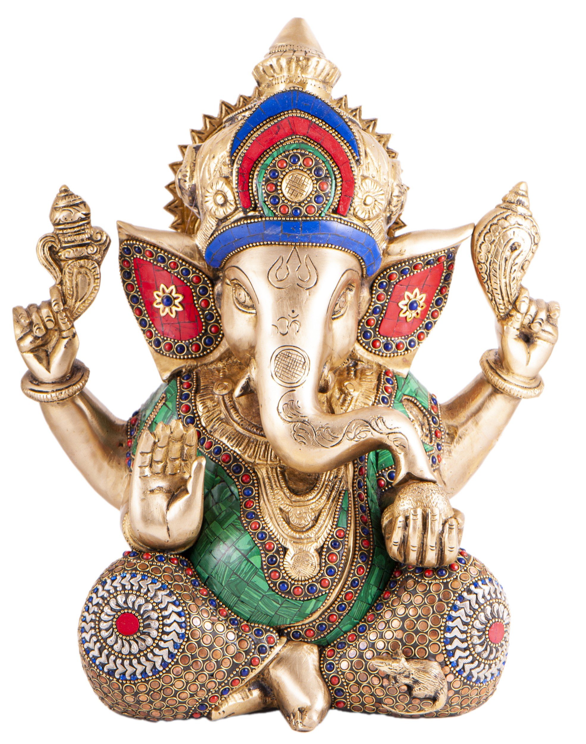 Ganesha Messing mit Steinkunst, 30 cm