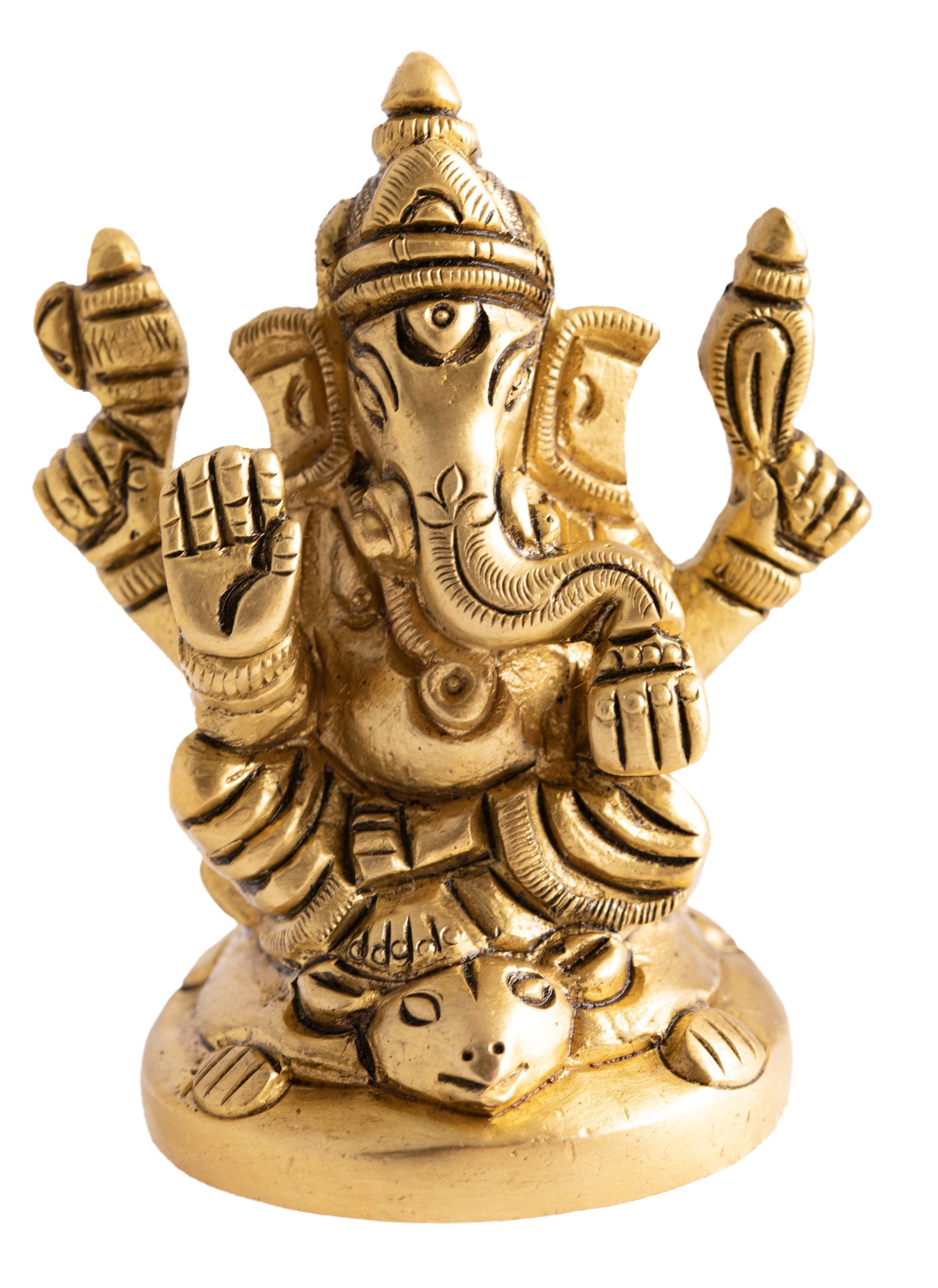 Ganesh mit Maus Messing in Gold matt finish