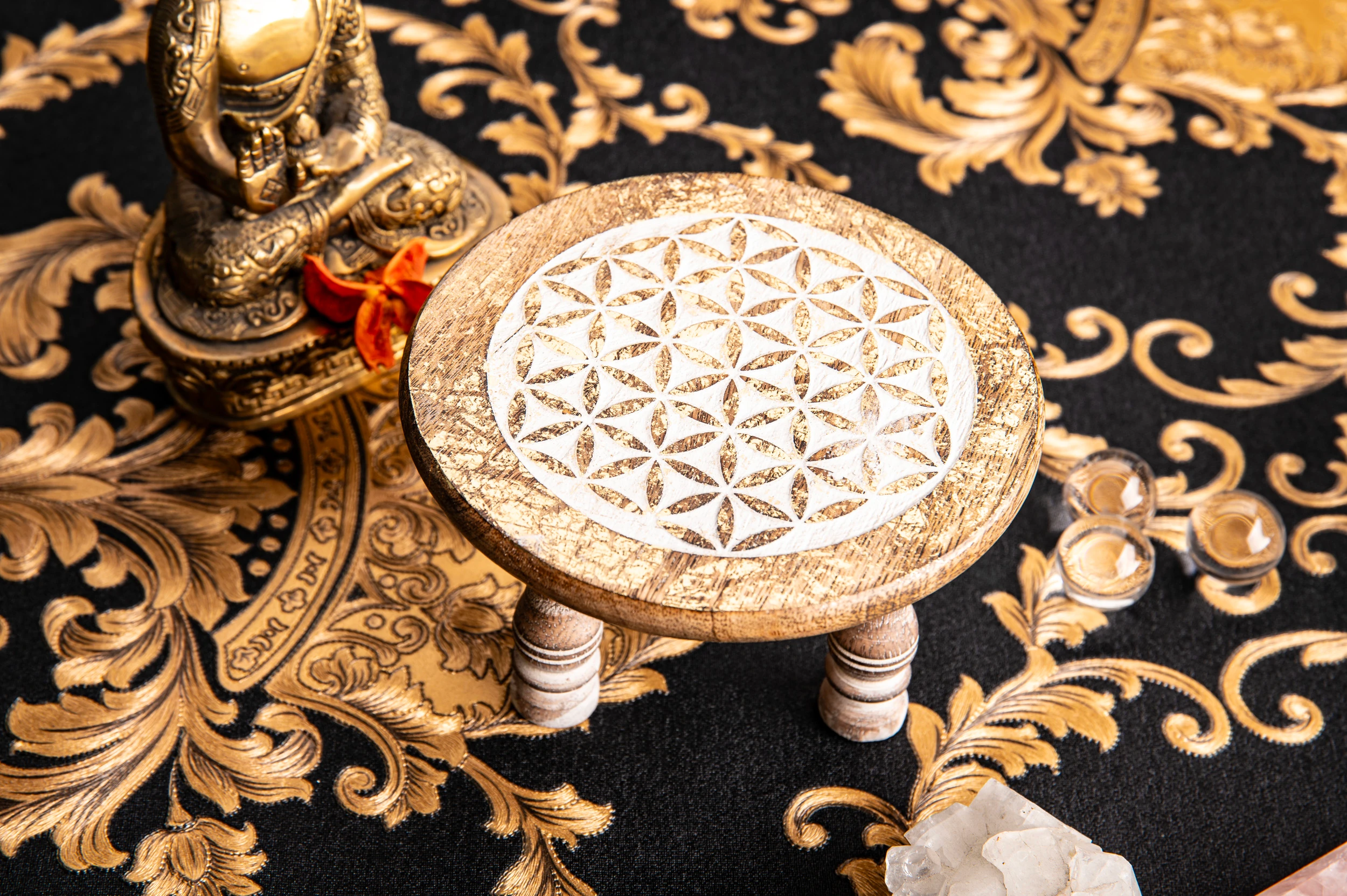 Altartischchen Blume des Lebens weiß / gold