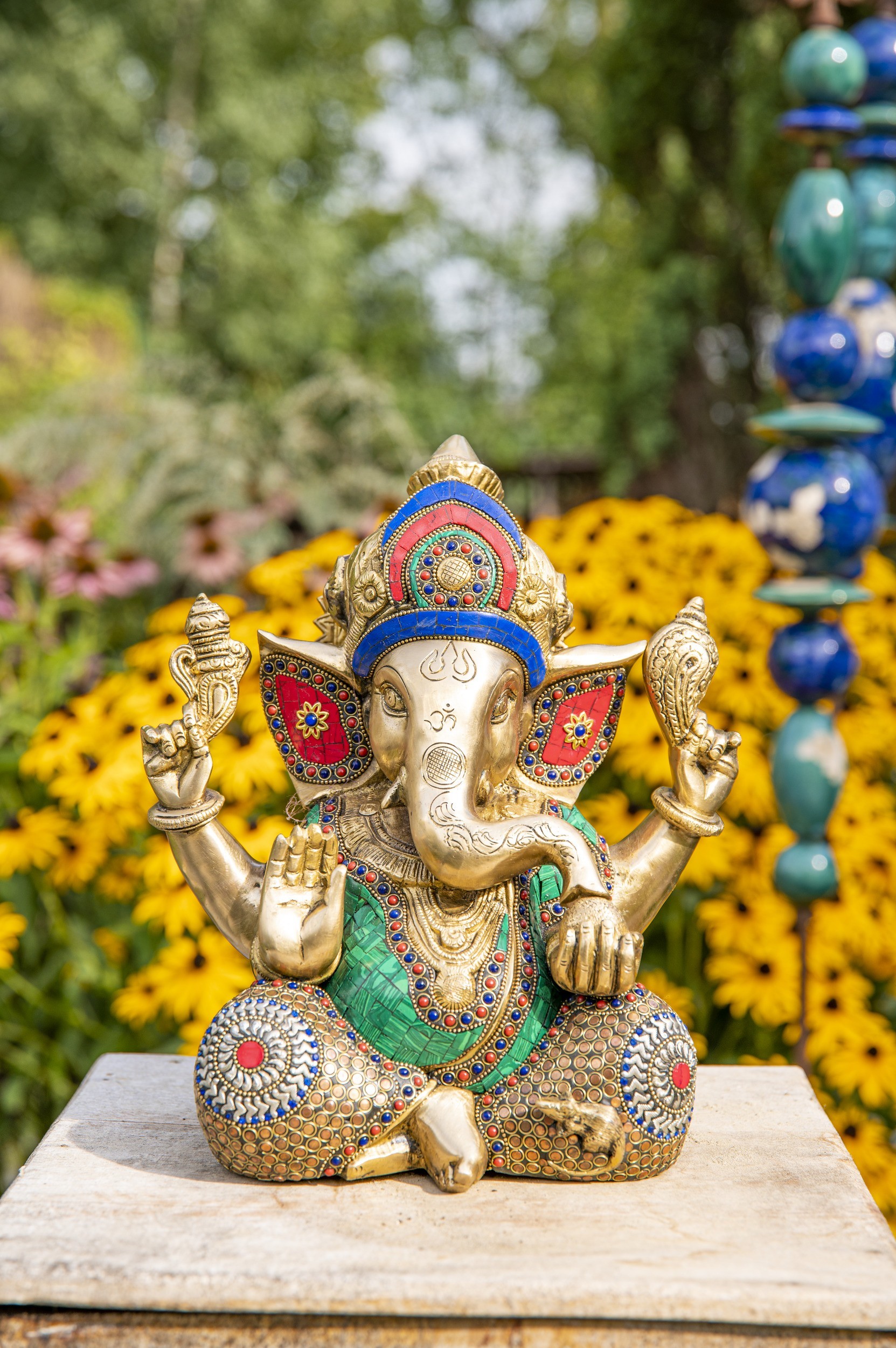 Ganesha Messing mit Steinkunst, 30 cm